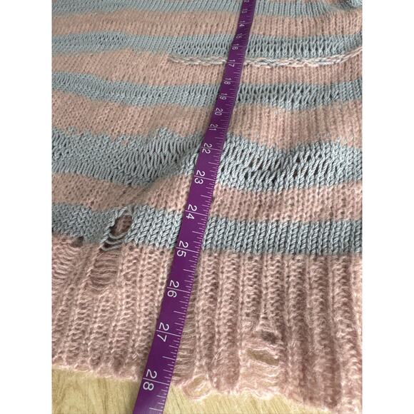 Acne Studios Distressed Striped Mohair Blend Sweater - Pink & Gray, Size L - Picture 8 of 8